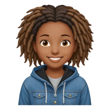 make a black girl with short locs wearing a denim hoodie with black sleeves sticker