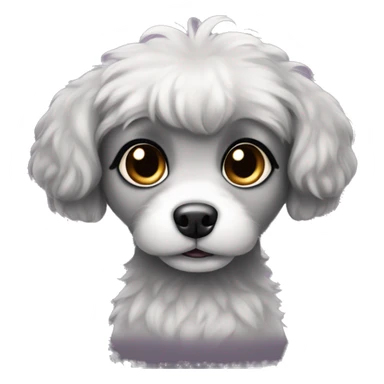 small fluffy grey dog with black ears and dark around big cute eyes and girly sticker