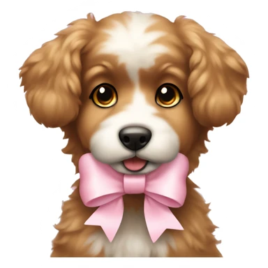 Cute fluffy light brown dog with light pink bow sticker