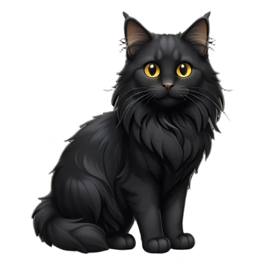 cinematic-black-maine-coon-cat-full-body-on all fours-emoji,-head-tilted-playfully-and-inquisitively,-sleek-solid black-fur,-simplified-yet-adorable-features,-highly-detailed,-glowing-with-a-warm,-friendly-glow -simplified-yet-realistic sticker