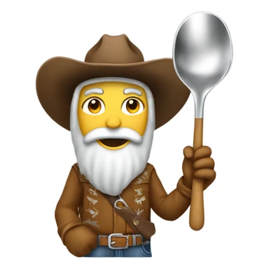 A cowboy holding a spoon with a snow pile on it holding a lighter underneath the spoon  sticker