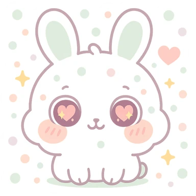 kawaii chibi-style bunny emoji with love eyes mood, round fluffy face, sparkly eyes, blushing cheeks, pastel color palette, soft rounded design, anime-style, sparkles and hearts, vector art, transparent background sticker