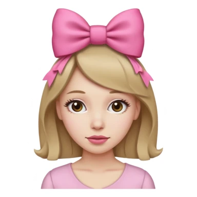 Este emoji 🙍🏼‍♀️ pero con el pelo rubio oscuro, y con un lazo rosa en la cabeza  sticker