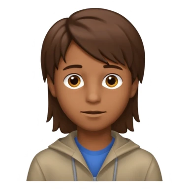 A young boy with brown hair and eyes, with slightly long, straight and disheveled hair sticker