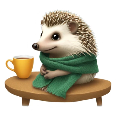 Hedgehog drinking tea with scarf sticker