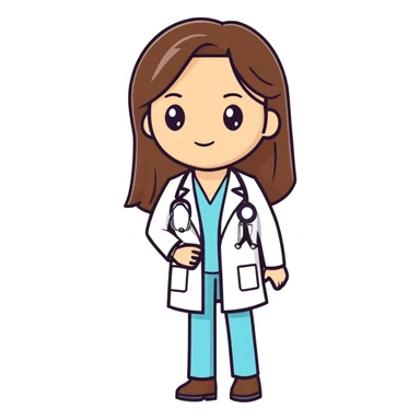 Female brown long straight hair Doctor with stethoscope sticker