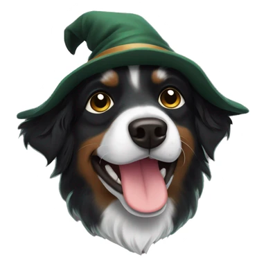 Small black australian shepherd dog dark green witch hat sticker