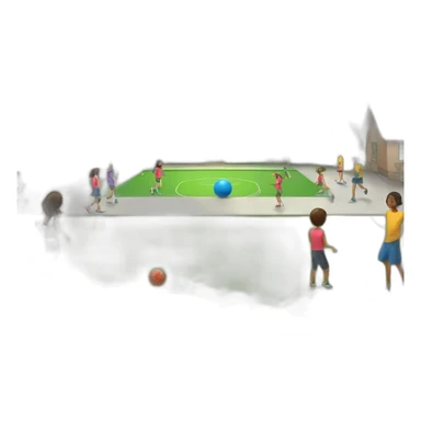 school at the foot of a beautiful green mountain with children playing balls in the backyard sticker