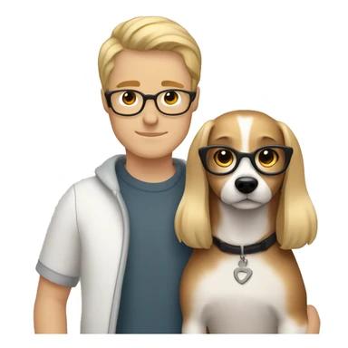 Blonde girl and her white boyfriend with brown hair and glasses cuddling a jack Russell  sticker