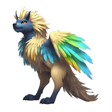 Anthro Sona Cool Edgy Cute Colorful Shy Detailed Winged Shiny High Quality Fakemon-Fantasy-Creature With Long Hair-Mane Full Body sticker