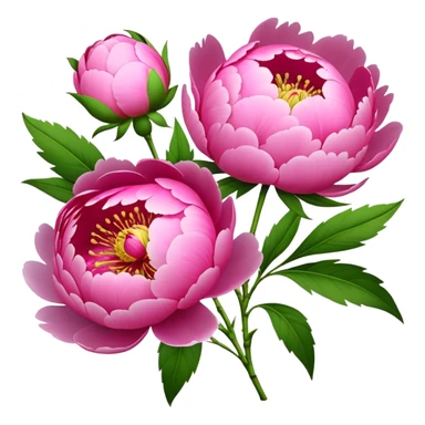 bouquet pink Peony, luxuriant, stem, leaf, bud sticker