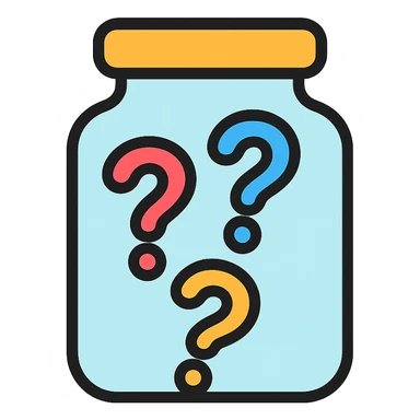 glass jar filled with question marks, color outline icon style sticker