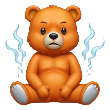 Create a orange friendly bear, make him look like from a kid cartoon. Show his whole body. Make him look shy and cross his leg while he is standing. make him look mad and steam coming out of his ears sticker