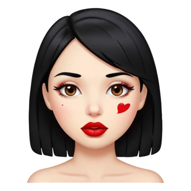 Girl with black hair who has lipstick kiss marks on her cheeks sticker