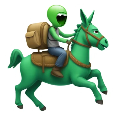 Alien riding a green donkey sticker
