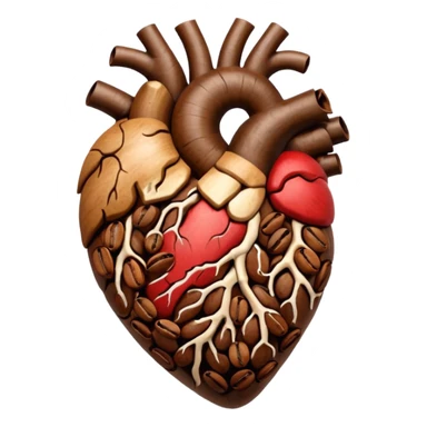Anatomical hearts consists of lot coffe beans  sticker