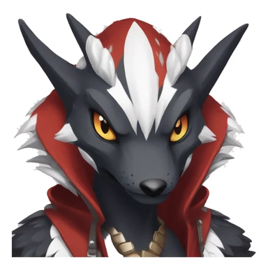 Black Cool Edgy Anthro Noivern-Nargacuga-Sergal-Fakémon  with White and Red Edgy markings sticker