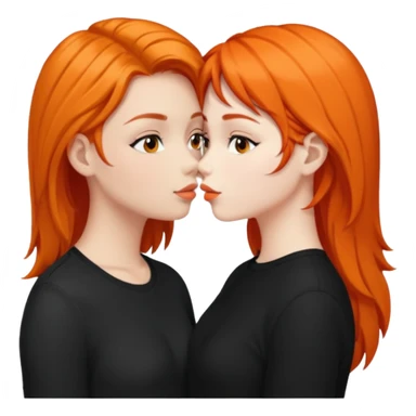 Orange hair girl kissing a black hair girl  sticker