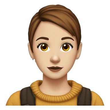 a girl in the 11th grade with short brown hair, a paramore sweater, hoop earings, brown eyes sticker