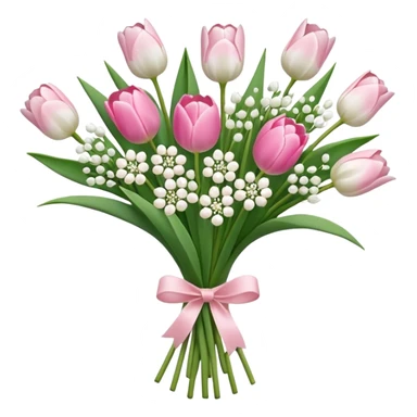 bouquet of white baby’s breath flowers and pink tulips sticker