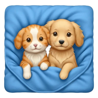 An Orange cat and an English cream retriever dog in a blue blanket  sticker