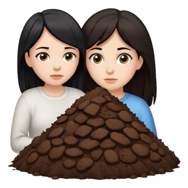 White mother black hair and white daughter brown hair standing beside a pile of poo sticker