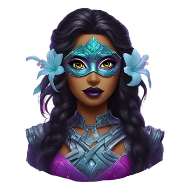 Synthwave jasmine in Lordi style, oil paint, epic eyes, intricate lips, exquisite pose, beautiful, desirable, logical sticker