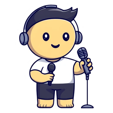 person streaming, YouTube user recording video with microphone sticker