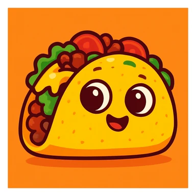 cute Mexican taco, cartoon style, big eyes, vibrant colors, simple background sticker