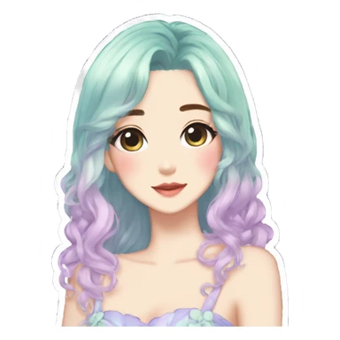 gorgeous pretty attractive anime lady beautiful pastel-gradient hair with a gorgeous dress fairycore cottagecore pastelcore detailed high quality trending VOGUE aesthetic sticker sticker