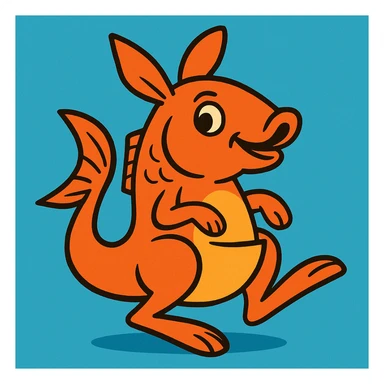 an orange fish with kangaroo features, playful, cartoon style sticker