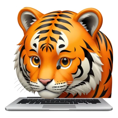 A tiger on a laptop with an "AVEX" sticker on it sticker