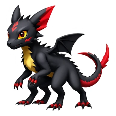 Gothic Edgy Badass Gloomy Cute Dark Guilmon-Salandit-Umbreon-Fakémon-hybrid-creature (full body)  sticker