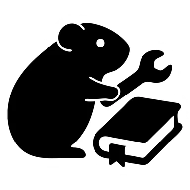 guinea pig holding a wrench and repairing a book, solid filled icon sticker