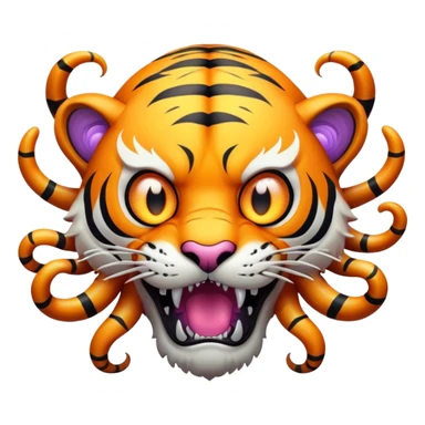 mutant tiger face with multiple eyes and glowing tentacles for Twitch emote sticker