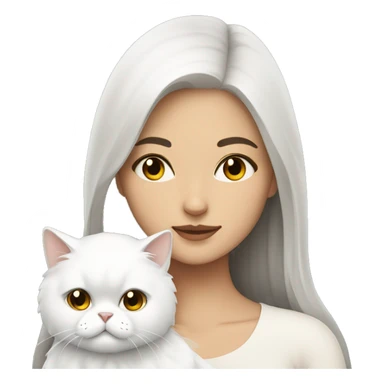 Brunette woman snuggling white Persian cat sticker