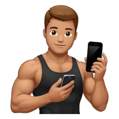 Mec musclé avec un téléphone dans les mains qui navigue sur so téléphone qui sourit sticker