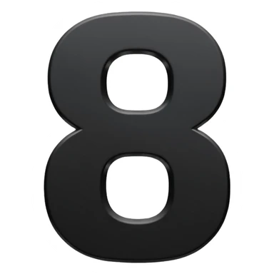Minimal emoji, number 8 made of solid matte black metal, thick symmetrical form, subtle metal texture, deep shadows, no glow, no neon, flat emoji design, centered, transparent background sticker