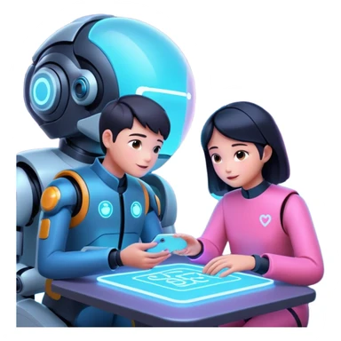 A hopeful 2026 future where humans and AI collaborate peacefully, soft neon lighting, cinematic, ultra-detailed, modern aesthetic sticker