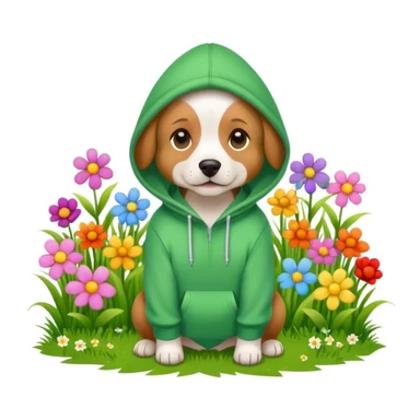 dog in a hoodie, garden background sticker