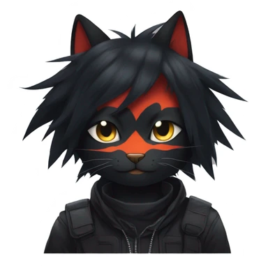 Edgy Shy Anthro boyish cool pretty dark black Litten-Pokémon-cat-fursona techwear sticker