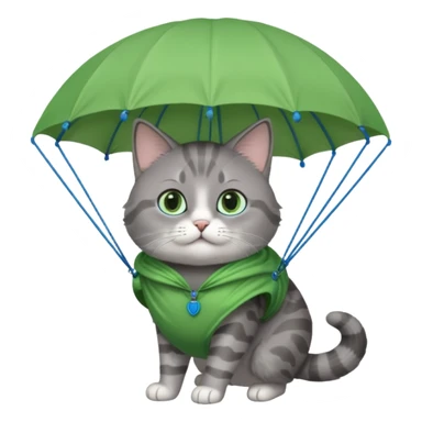 gray cat with green parachute sticker