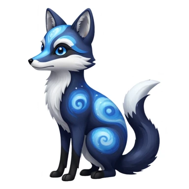 Black fox with blue swirling galaxy/marble pattern standing up sticker