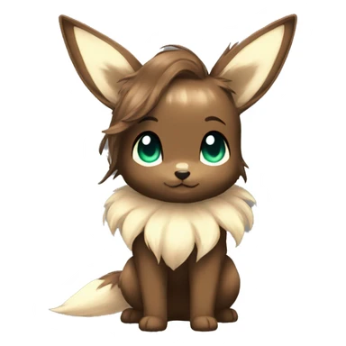 Kawaii Shiny Eevee with dark brown long emo hair covering her eyes Full Body sticker