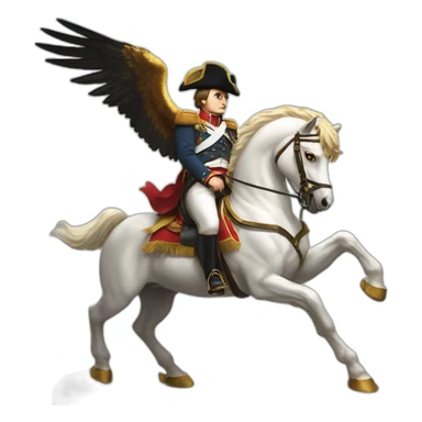 serious angry napoleon on white horse hold a golden eagle sticker