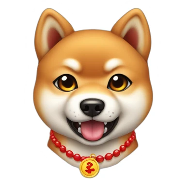 Baby shiba inu angry cartoon with red Necklaces coin and red colour of background sticker