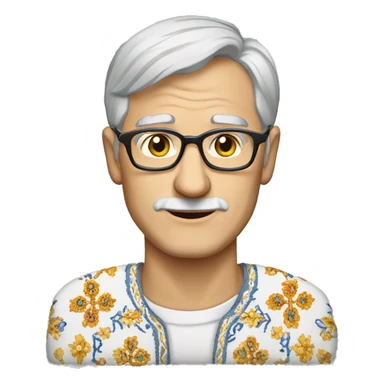 a European gray-haired man in a Ukrainian embroidered shirt, wearing glasses sticker
