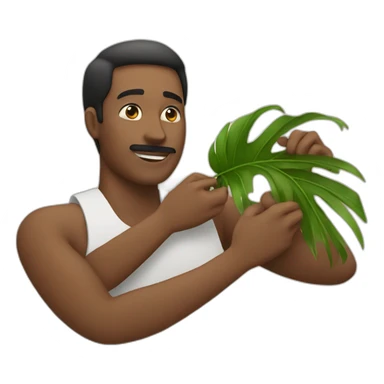 man is laying and someone fanning him with palm leaf sticker