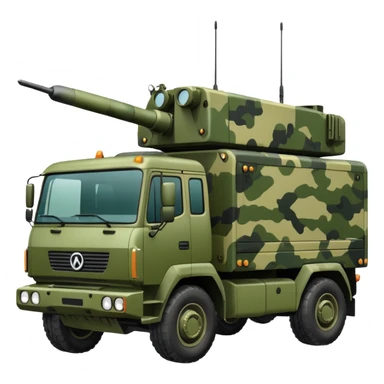 A truck in camouflage green with a realistic electronic warfare system sticker