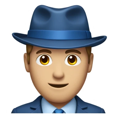 A caucasian man in a blue suit and a brown fedora sticker